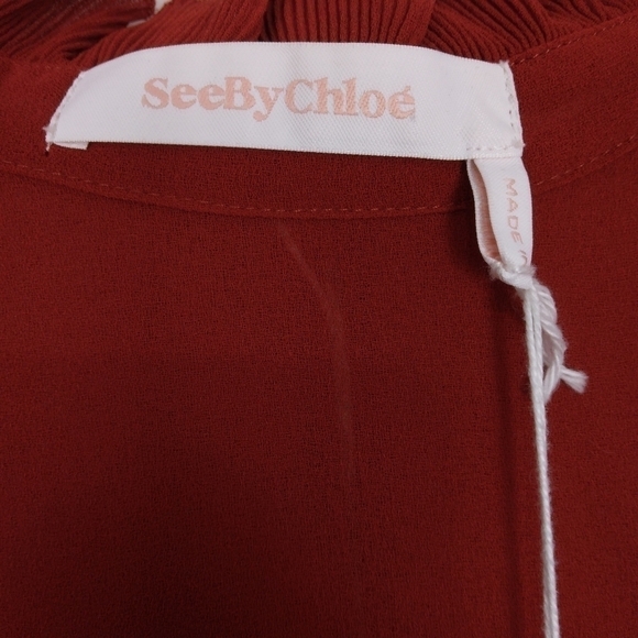 NWT See by Chloe Boho Earthy Red georgette dress with gathered collar. - Picture 7 of 15